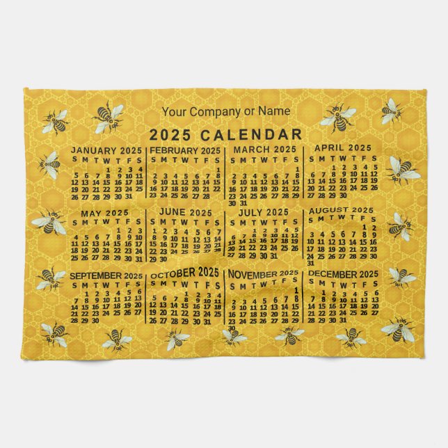 Linge De Cuisine Calendrier 2025 Année Bee Honeycomb Apiary Custom (Horizontal)