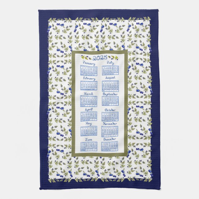Linge De Cuisine Calendrier 2025 Bleu Feuille Bleu Bleu Bleu Bleu T (Vertical)