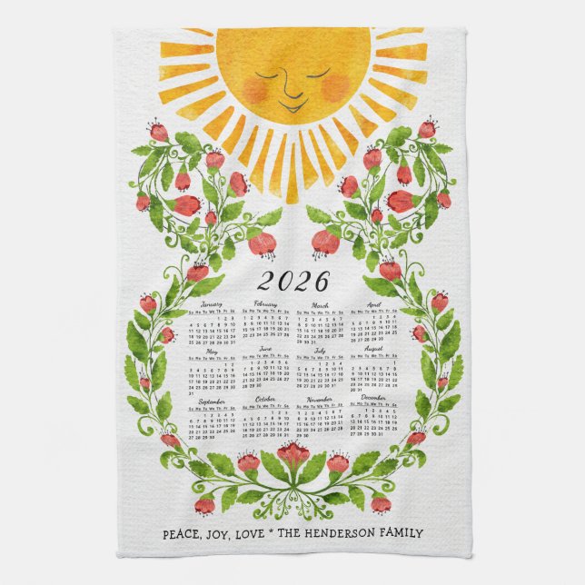Linge De Cuisine Calendrier 2026 Cute Floral (Vertical)