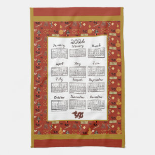 Linge De Cuisine Calendrier 2026 Thème Chinois Rouge Répétition Tis
