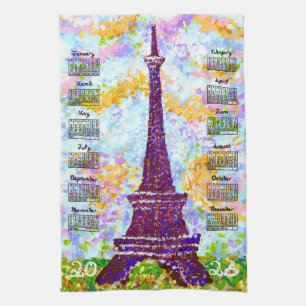 Linge De Cuisine Calendrier 2026 Tour Eiffel Paysage Pointillisme