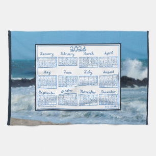 Linge De Cuisine Calendrier 2026 Vagues océaniques Rochers de plage