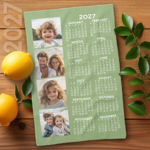 Linge De Cuisine Calendrier 2027 avec collage de 4 photos - Vert sa