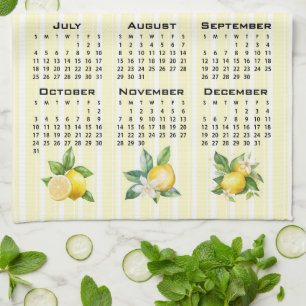 Linge De Cuisine Calendrier 2027 Style Italien Citrons Rayures Jaun