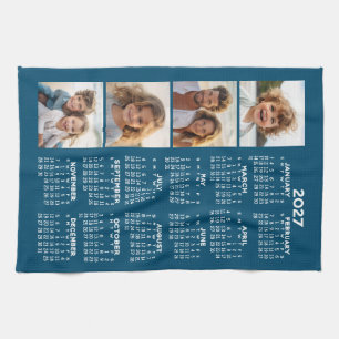 Linge De Cuisine Calendrier avec 4 photos en collage bleu