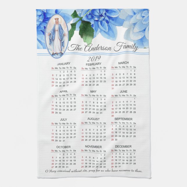 Linge De Cuisine Calendrier béni par 2019 de Vierge Marie (Vertical)