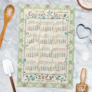 Linge De Cuisine Calendrier de l'année 2025 Art Nouveau victorien  
