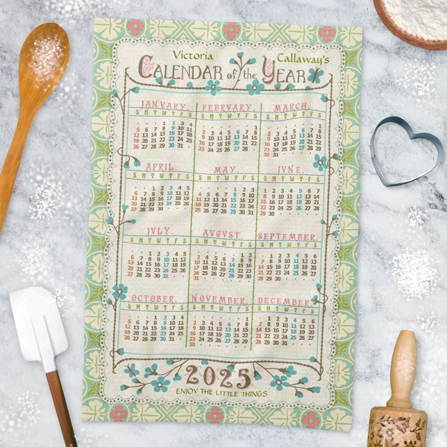 Linge De Cuisine Calendrier de l'année 2025 Art Nouveau victorien | (Créateur téléchargé)