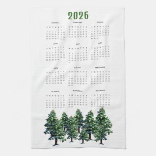 Linge De Cuisine Calendrier de peinture à l'aquarelle des pins 2026
