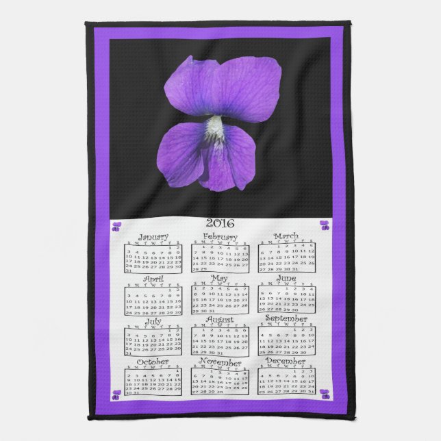Linge De Cuisine Calendrier de tissu de 2016 violettes (Vertical)
