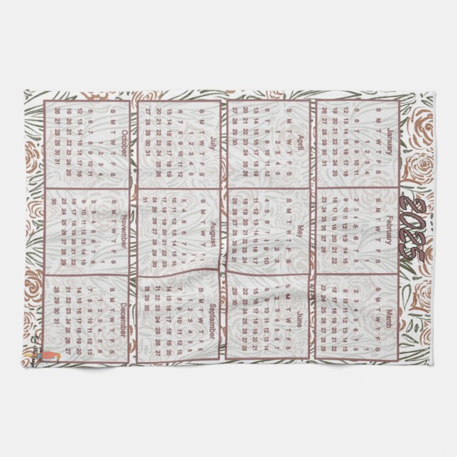 Linge De Cuisine Calendrier des motifs de fleurs 2025 (Horizontal)