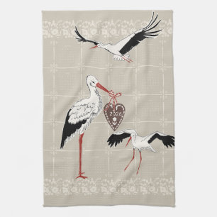 Linge De Cuisine Calendrier élégant Stork Folk Beige Chaud 2026