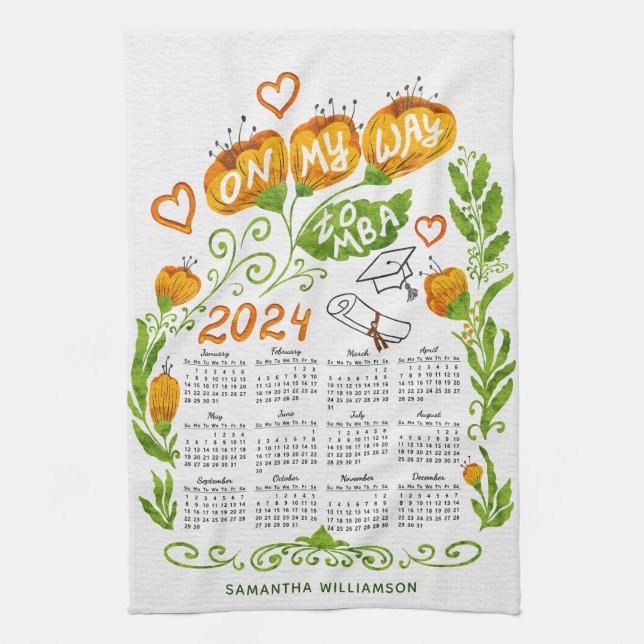 Linge De Cuisine Calendrier personnalisé 2024 MBA étudiant Orange F (Vertical)