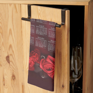 Linge De Cuisine Calendrier Red Ribbon Rose Border 2023