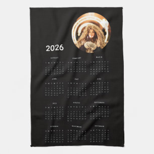 Linge De Cuisine Calendrier rond photo 2026 noir