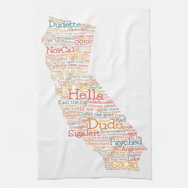 Linge De Cuisine California USA Slang Word Art Map (Vertical)