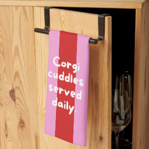 Linge De Cuisine Câlins de corgi servis quotidiennement' Rayé rouge