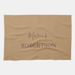 Linge De Cuisine Calligraphie monogramme marron minimaliste profess