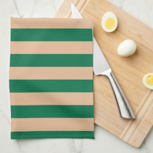 Linge De Cuisine Camel Beige & Classic Green Stripe