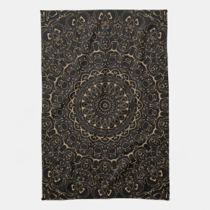 Linge De Cuisine Camel Tan Mandala avec une symétrie élégante