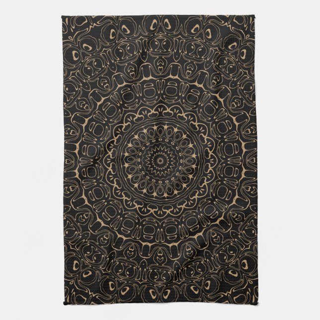 Linge De Cuisine Camel Tan Mandala avec une symétrie élégante (Vertical)