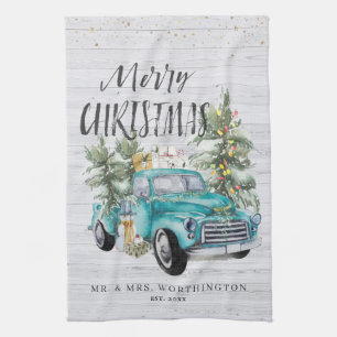 Linge De Cuisine Camion de Ferme Rustique Thé de Noël Monogramme