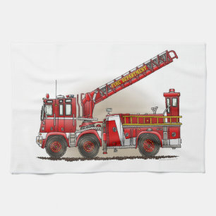 Linge De Cuisine Camion de pompiers de crochet et d'échelle