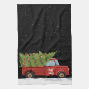 Linge De Cuisine Camion rouge de Noël avec arbre