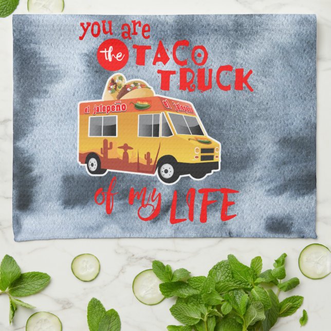 Linge De Cuisine Camion Taco de ma vie, Noir, Aquarelle (Plié)