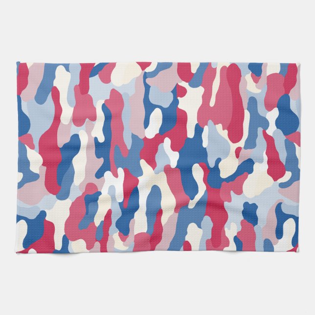 Linge De Cuisine Camouflage rouge blanc et bleu (Horizontal)