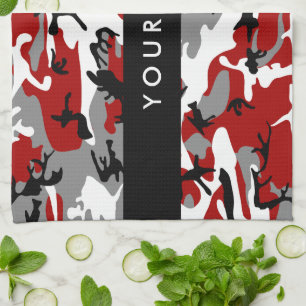 Linge De Cuisine Camouflage rouge et gris Votre nom Personnaliser
