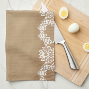 Linge De Cuisine Campagne rustique vintage beige toile de jute et d