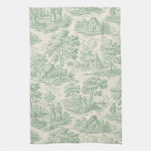 Linge De Cuisine Campagne Sage Vert Toile Animal de Ferme