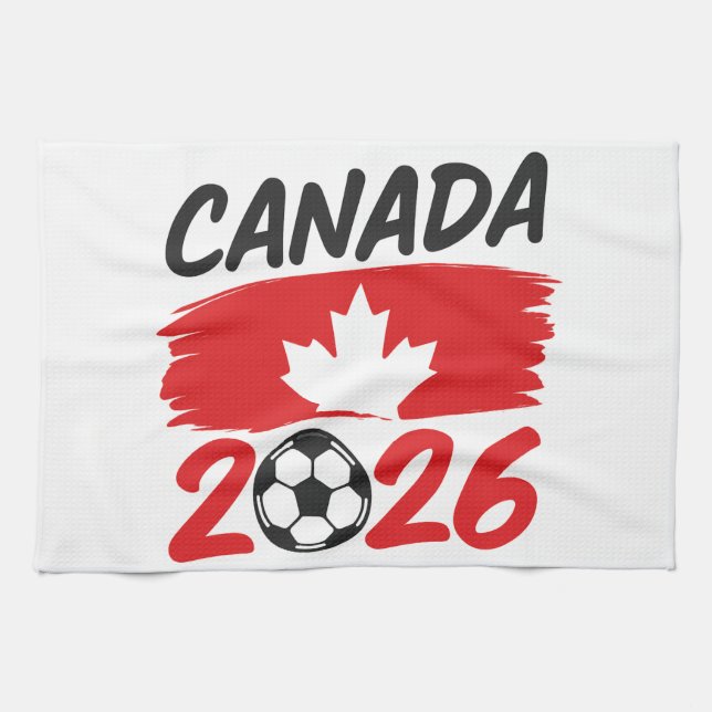 Linge De Cuisine Canada 2026 Soccer Fan Design with Maple Leaf (Horizontal)