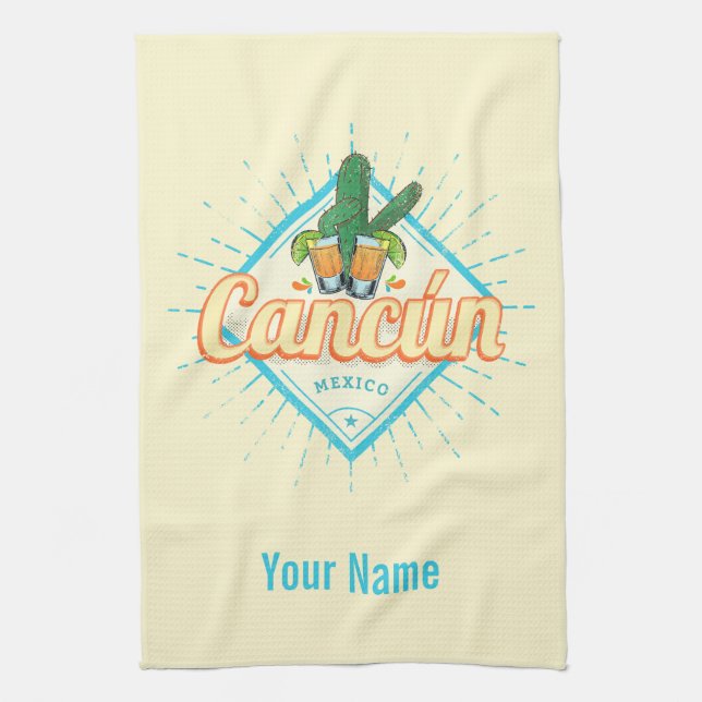 Linge De Cuisine Cancun Mexique Cactus Dansant Tequila Vintage (Vertical)