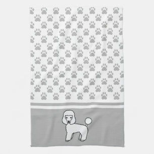 Linge De Cuisine Caniche jouet mignon blanc et motif de pattes gris