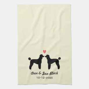 Linge De Cuisine Caniches standard noirs avec le coeur et le texte