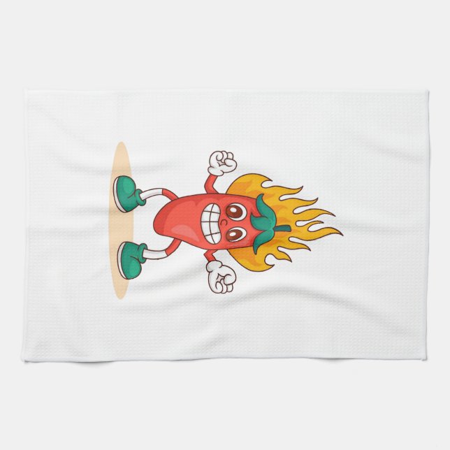 Linge De Cuisine Caractère de dessin animé Jalapeño souriant (Horizontal)