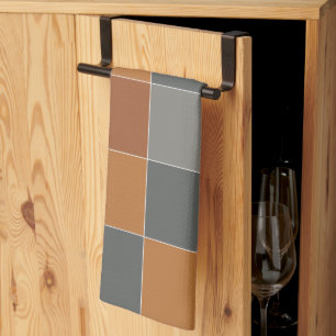 Linge De Cuisine Caramel en cuivre et Carrés gris