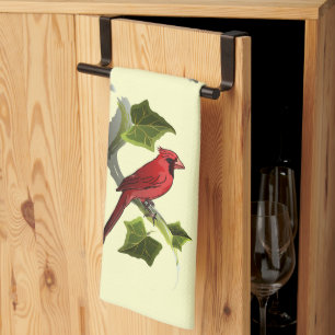 Linge De Cuisine Cardinal à la branche avec des Feuilles d'Ivy