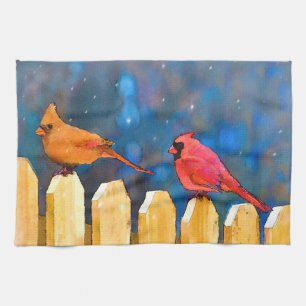 Linge De Cuisine Cardinals on the Fence Painting - Art original