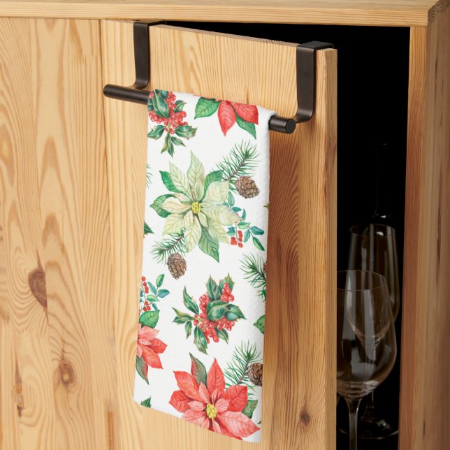 Linge De Cuisine Cardinaux des Berries rouges de Noël Poinsettia Mo (Pliage en tiers)