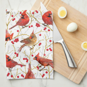 Linge De Cuisine Cardinaux d'hiver neigeux Noël d'hiver