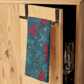 Linge De Cuisine Cardinaux et conifères, motif de vacances d'hiver
