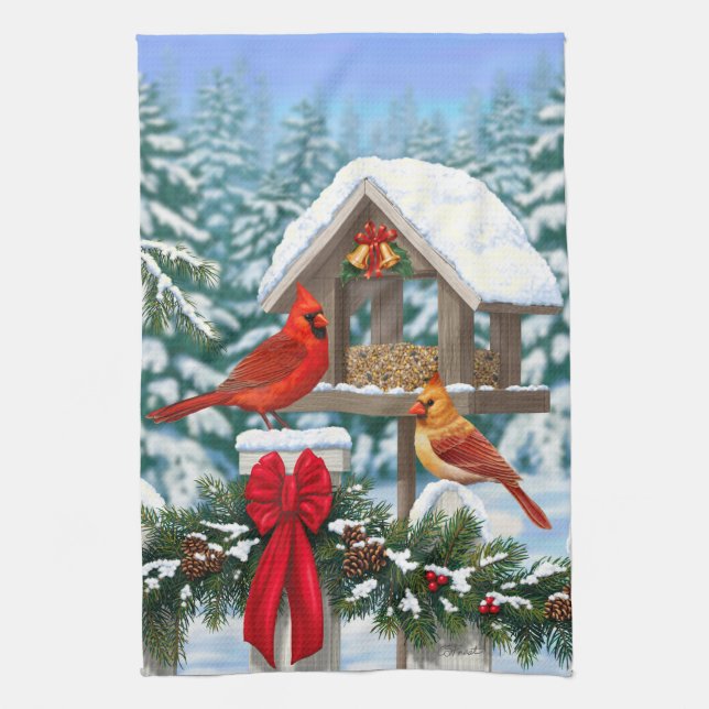 Linge De Cuisine Cardinaux et nourriciers d'oiseaux de Noël (Vertical)
