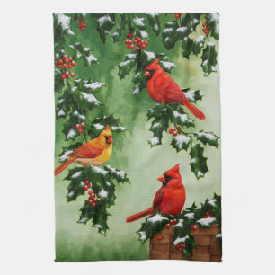 Linge De Cuisine Cardinaux rouges du Nord et Holly