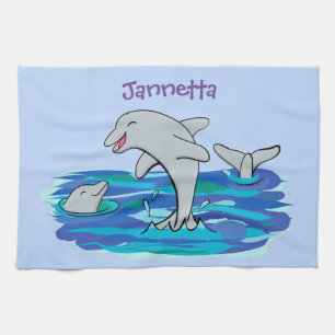 Linge De Cuisine Caricature adorable de dauphins heureux personnali