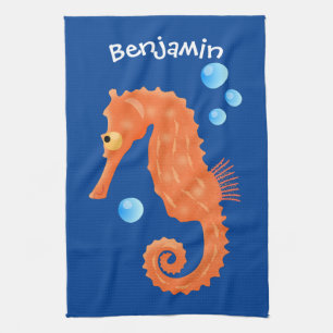Linge De Cuisine Caricature de bulles d'hippocampe orange