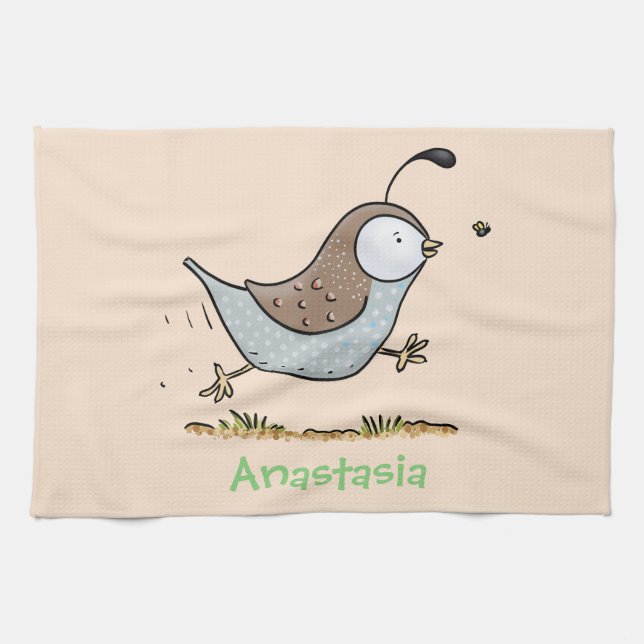 Linge De Cuisine Caricature de caille californienne joli (Horizontal)