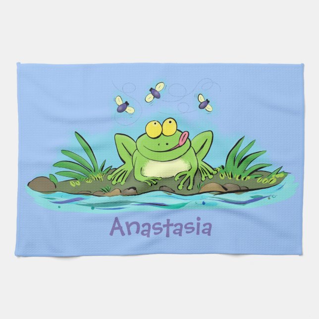 Linge De Cuisine Caricature de grenouille vert mignon (Horizontal)